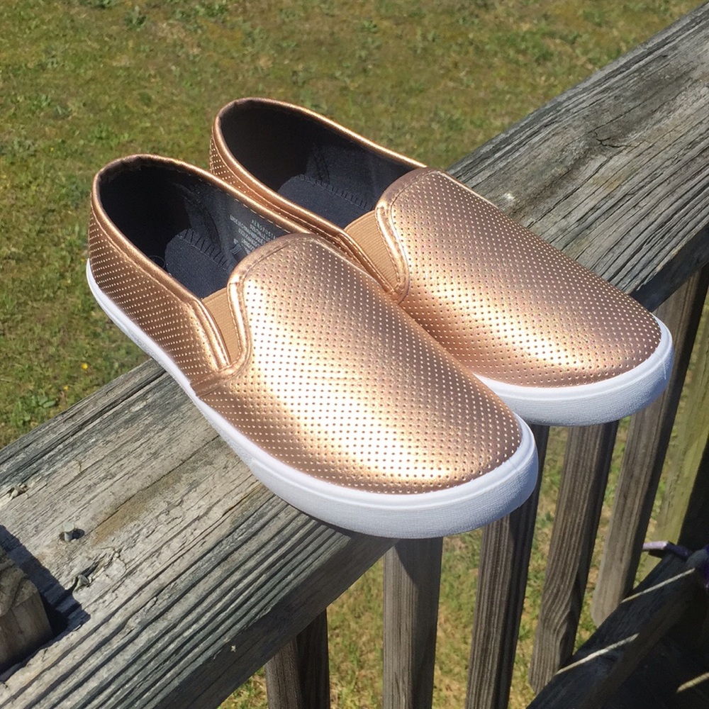 Rose gold canvas shoes